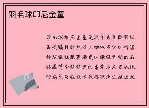 羽毛球印尼金童